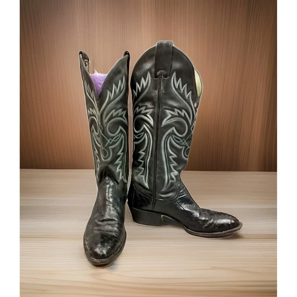 Larry Mahan Other - Larry Mahan Exotic Ostrich Leather Wingtip Cowboy Boots Quill Smooth size 7 B
